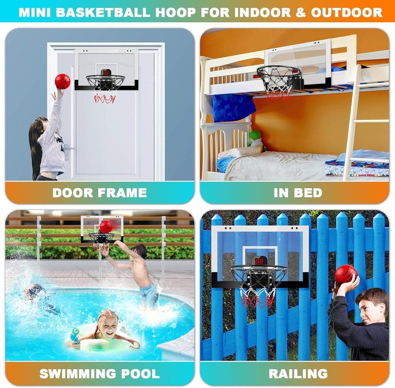 Indoor Basketball Hoop Boys Gifts for Teens and Adults Door Room Basketball Hoop Mini Hoop with Electronic Scoreboard, 3 Balls and Batteries Basketball Toys for 12+