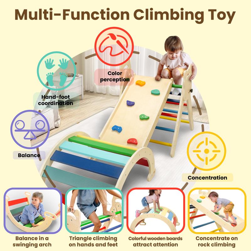 Montessori Pikler Triangle Climber with Safety Features for Active Play Made ,  Wood Suitable for Children Aged 3-8 Perfect for Indoor&Outdoor