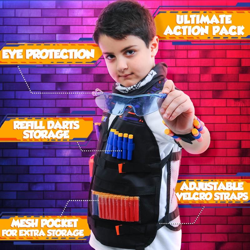 JoyX Tactical Vest Kit Compatible with Nerf Guns for Boys N-Elite Series with 40 Foam Darts for Gun Holster Protective Action Gear