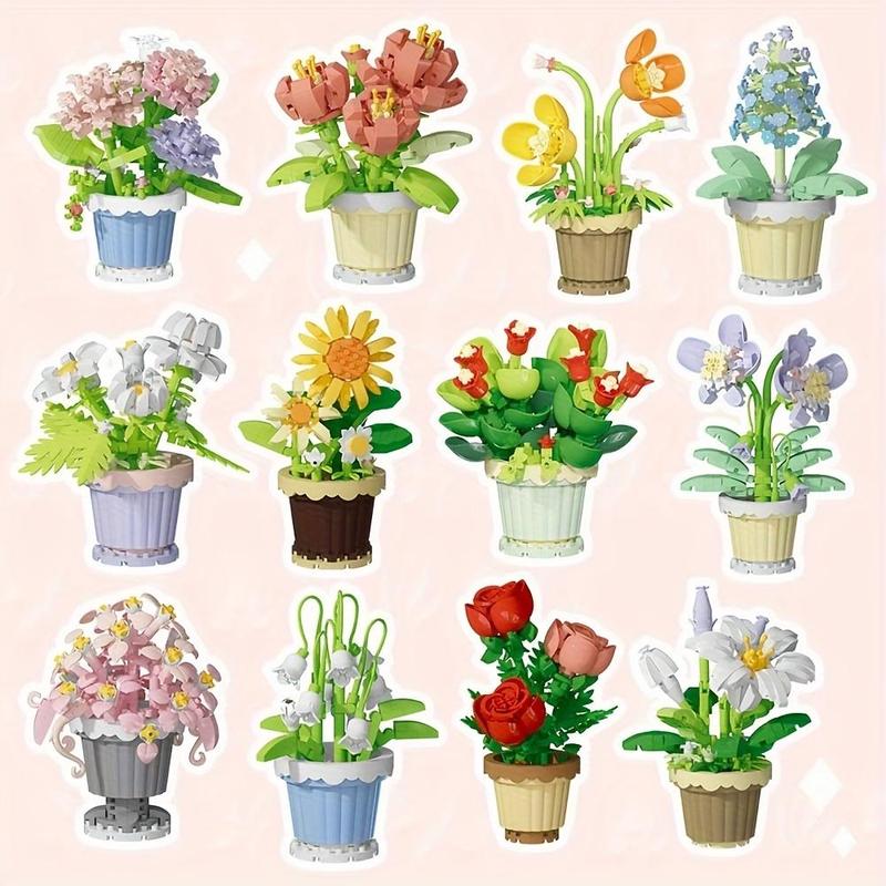 Flower Pot Series Building Blocks, 1 Set DIY Flower Pot Building Blocks, Creative and Educational Building Blocks for Boys & Girls