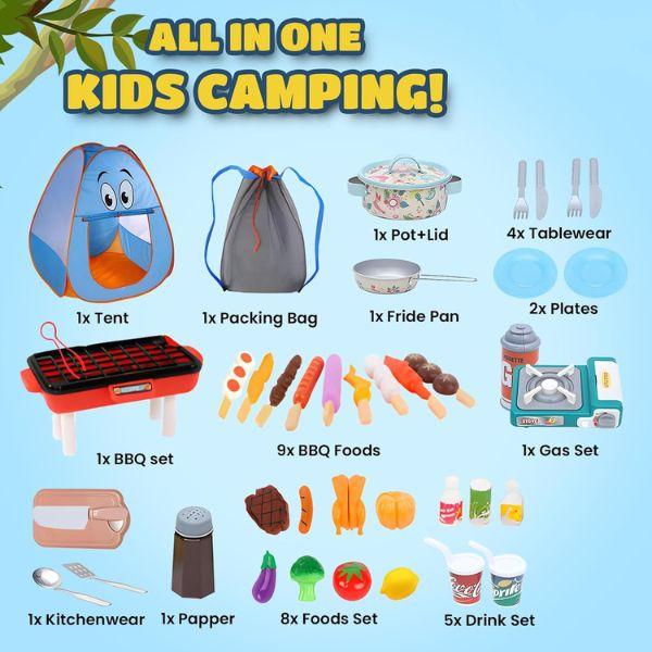 Kids Camping Set with Tent and Toys - Outdoor Camping Equipment for Children Pretend Play Campfire Kit, and Camping Tool Set for Boys & Girls Kids