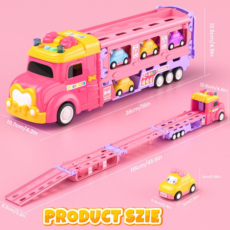 Toddler Toys for 2 3 4 5 Years Old Girls, 7-in-1 Foldable Ejection Trucks for Toddlers 2-4 Years, Toys for 4 Year Old Girls with Light & Music, Birthday Gift for 2 3 4 5 Year Old Girl