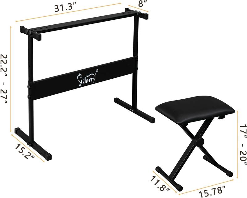 GLARRY 61-Key Portable Electronic Keyboard Piano set w LCD Screen, Stand, Microphone, Headphones, Stand, Bench, Teaching Modes, Built-In Speakers