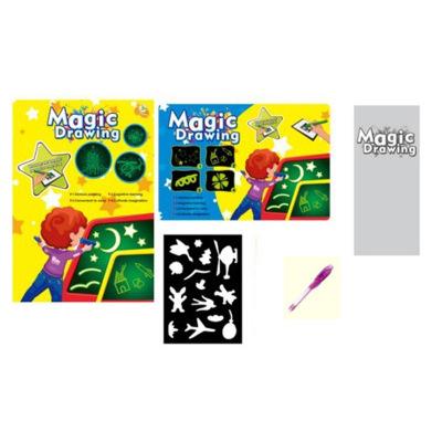 Educational Toy Drawing Pad 3D Magic 8 Light Effects Puzzle Board Sketchpad with Flashlight Marker and Template