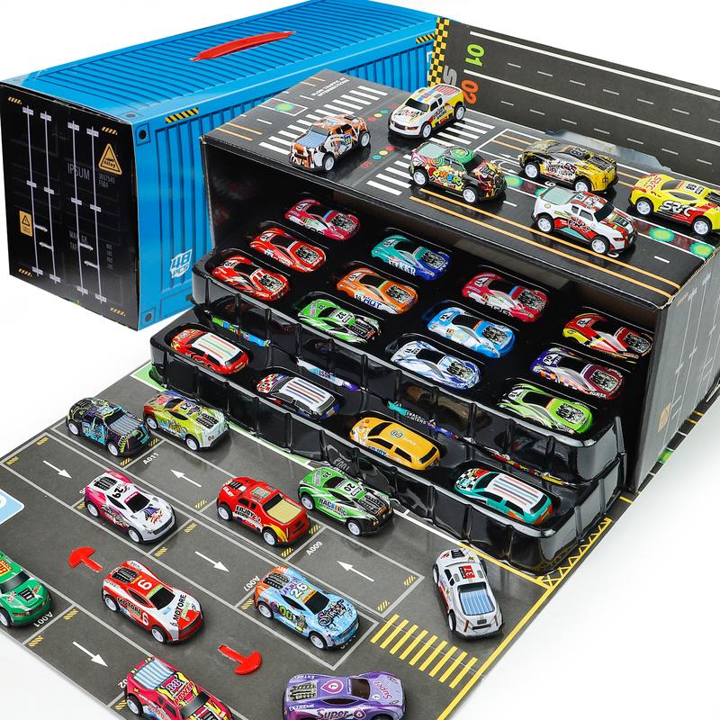 48-Piece Pull-Back Car Toy Set with Storage Box – Race Car Collection for Boys and Girls – Fun Toy Cars for Kids