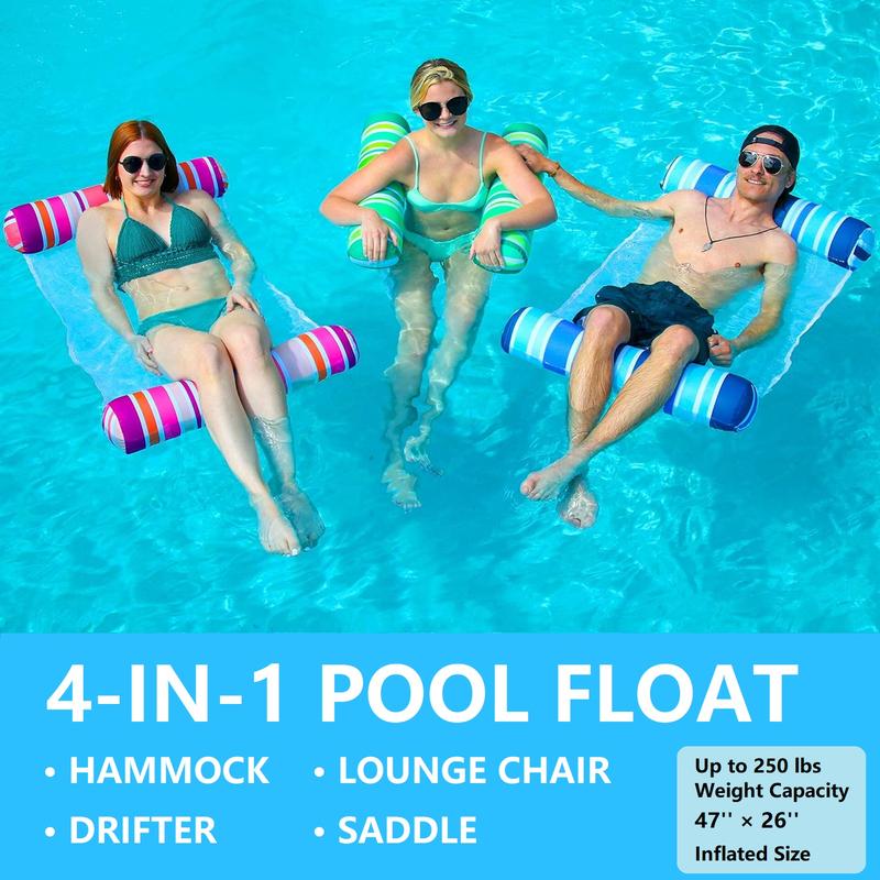 2 Pack Pool Floats for Adults, Multi-Purpose Pool Float: Saddle, Lounge Chair, Hammock, Drifter - Water Hammock for Adults in Swimming Pools