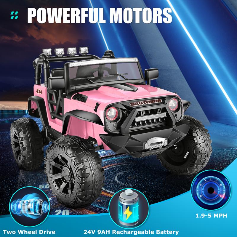 Hikole 24V Ride-ons toy Car with Parent's control，2 Seater, 2x200W Motor, 3 Speeds, Spring Suspension, Music Player, LED Lights, Remote Contro，for Boys and Girls，Good Price，One pack