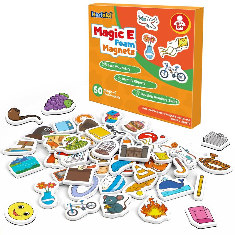 Magic E Word Games, Phonics Games, 50 Magnetic Objects, Fridge Magnets, Learn to Read Spelling Reading Learning for Classroom letter magnets