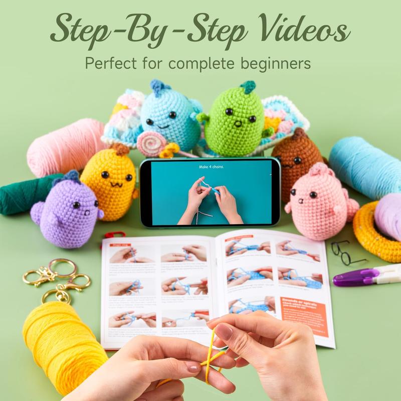 Crochet Kit for Beginners, 6 Pack Dinosaurs Crochet Animal Kit,Starter Kit with Step-by-Step Video Tutorials, Learn to Crochet Kits for Adults, DIY Knitting Craft Supplies Gift