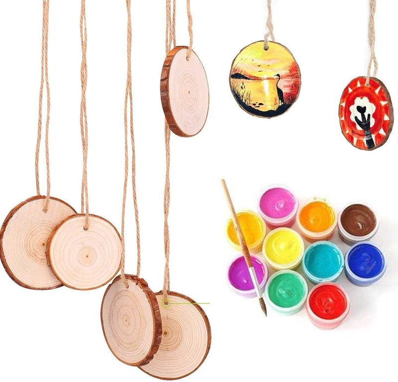 Natural Wood Slices Kit for DIY Crafts - 50 Pcs, 2.4-2.8 Inches, Predrilled with Hole, Wooden Circles for Wedding Decorations, Christmas Ornaments