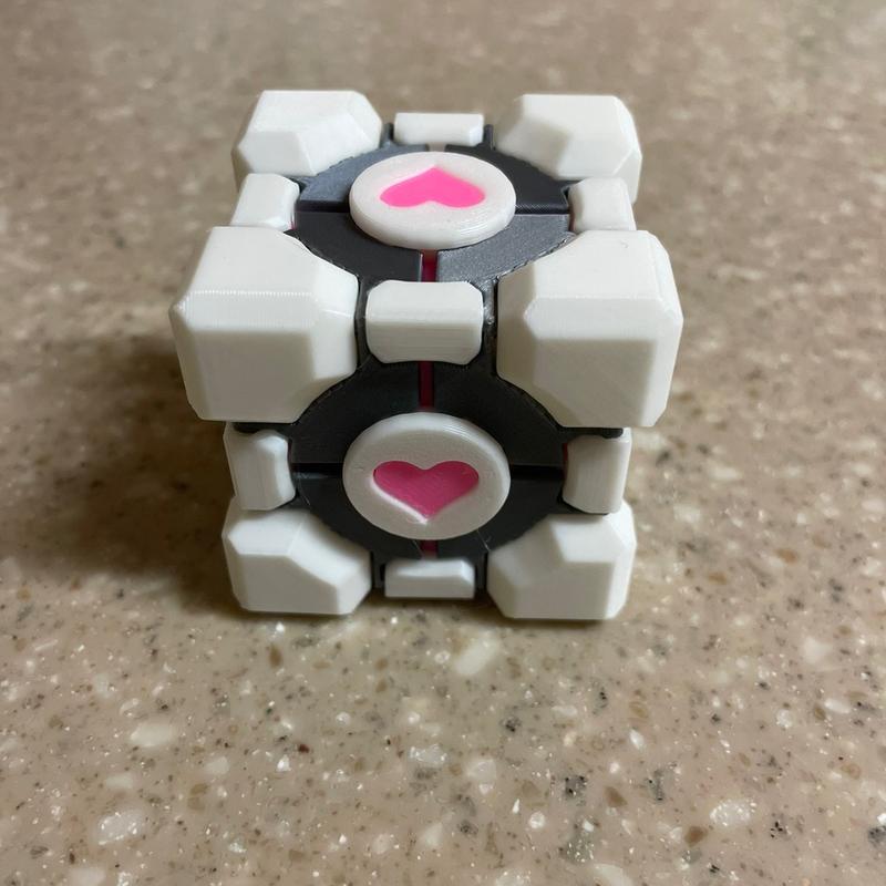 3D Printed Portal 2 Weighted Companion Cube