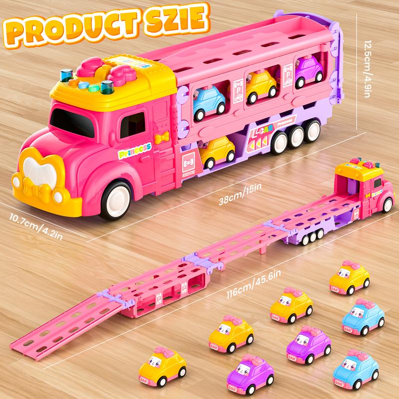 Toddler Toys for 2 3 4 5 Years Old Girls, 7-in-1 Foldable Ejection Trucks for Toddlers 2-4 Years, Toys for 4 Year Old Girls with Light & Music, Birthday Gift for 2 3 4 5 Year Old Girl