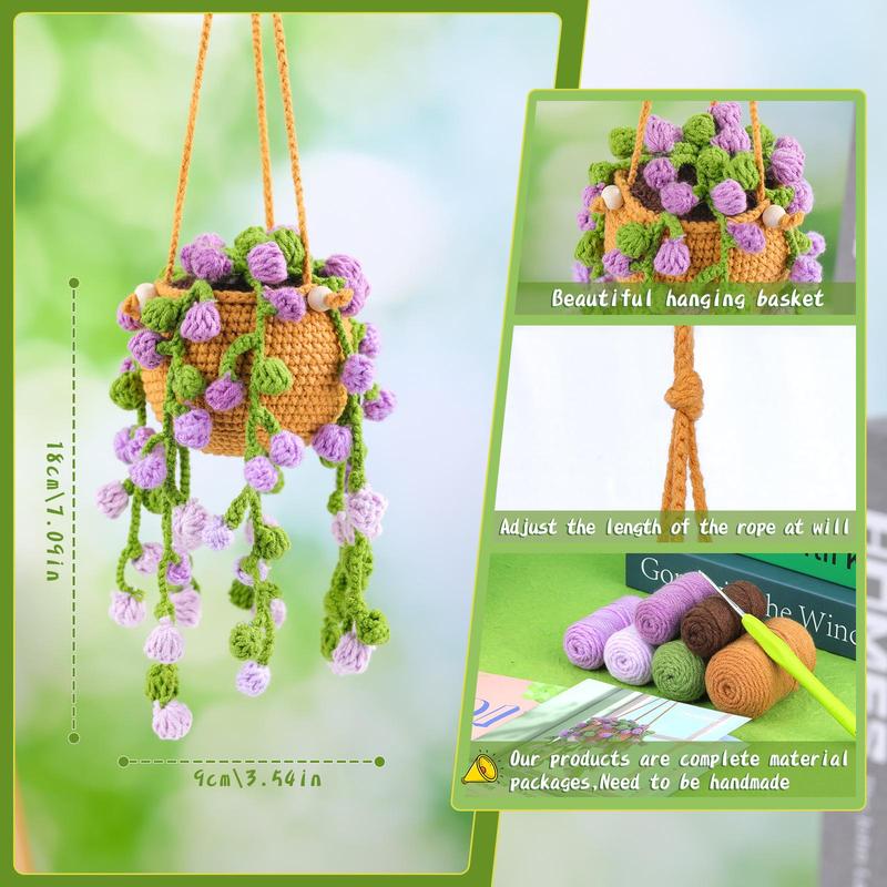 Hanging Plant Crochet Kit, Crochet Starter Kit with Step-by-Step Video, DIY Knitting Supplies for Home Decoration, Holiday, Birthday Gift