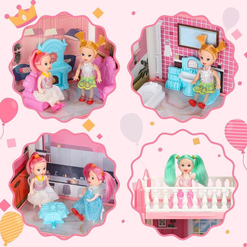 Doll House, Dream Dollhouse for Girls Pretend-Play DIY Dollhouse Kit - 4-Story 11 Rooms Playhouse with 4 Dolls Toy Figures, Furniture and Accessories Set Gift Toy for Kids Ages 3 4 5 6 7 8+