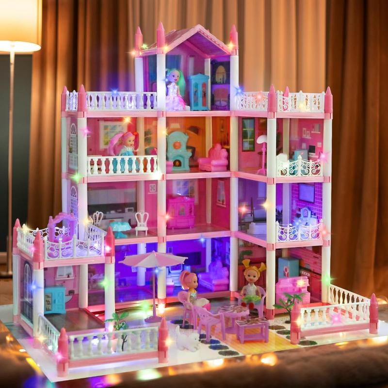 Doll House, Dream Dollhouse for Girls Pretend-Play DIY Dollhouse Kit - 4-Story 11 Rooms Playhouse with 4 Dolls Toy Figures, Furniture and Accessories Set Gift Toy for Kids Ages 3 4 5 6 7 8+