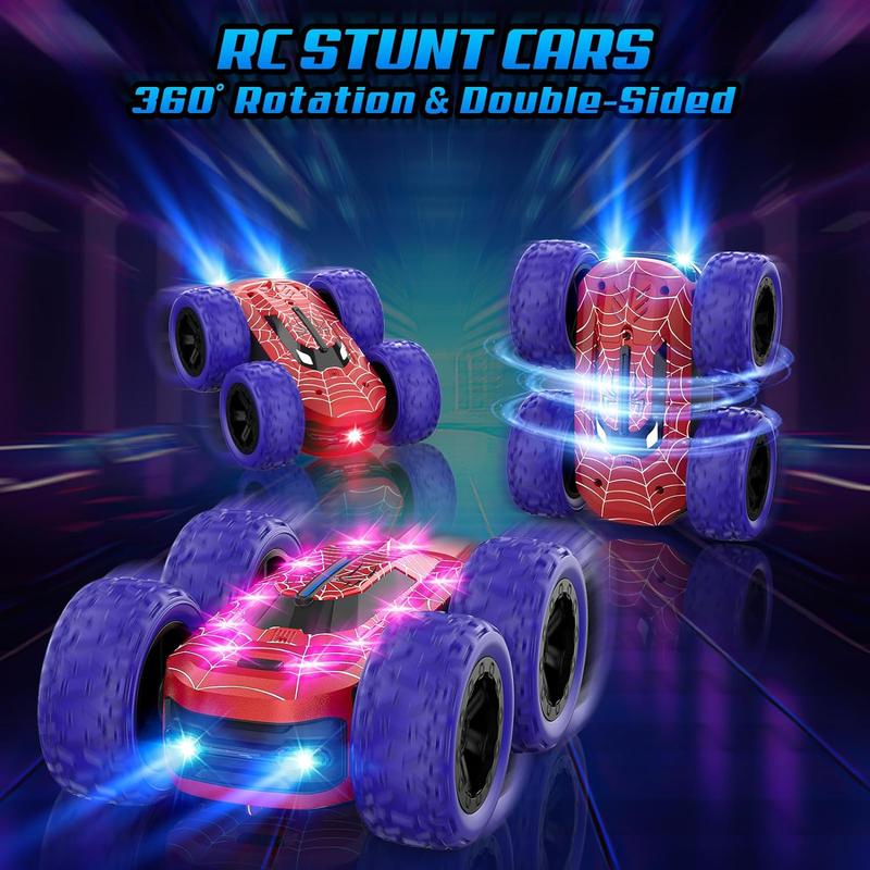 Remote Control Car for Boys, RC Cars for Kids with Colorful LED Lights, 2.4Ghz Double Sided 360° Flips 4WD Stunt Car, Rechargeable Toy Cars for Boys Girls Ages 4-6 5-7 6-8 8-12 Birthday Gift electric rc control stunt dinosaur truck rc car