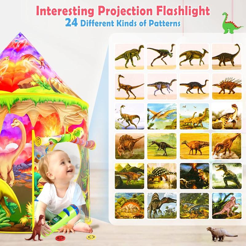 Dinosaur-Themed Kids Play Tent with Roar Speaker & Flashlight – Perfect Indoor Playhouse for Boys and Girls