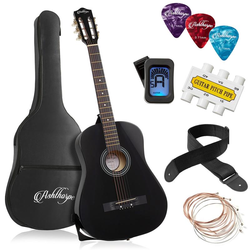 38-Inch Beginner Acoustic Guitar Starter Package, Black - Zini US