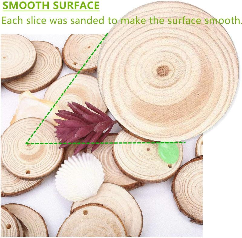 Natural Wood Slices Kit for DIY Crafts - 50 Pcs, 2.4-2.8 Inches, Predrilled with Hole, Wooden Circles for Wedding Decorations, Christmas Ornaments