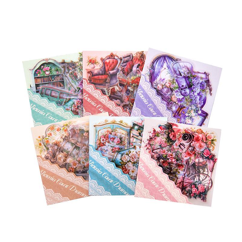 Vintage Car & Furniture Pattern Sticker, 10pcs pack Romantic Decorative Declas, DIY Scrapbooking & Journal Making Supplies