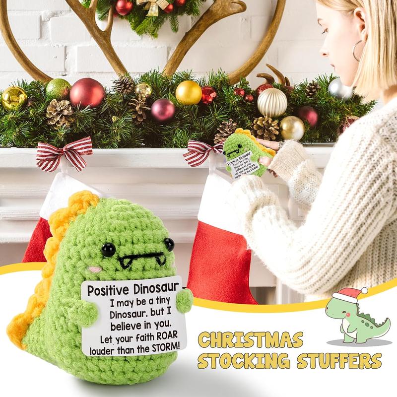 Mini Dinosaur Gifts Positive Crochet Animals Dinosaur Emotional Uplifting Coworker Sister Brother Support Gift Cute Dino Christmas Stocking Stuffer for Friend Daughter Son Small Birthday Gifts