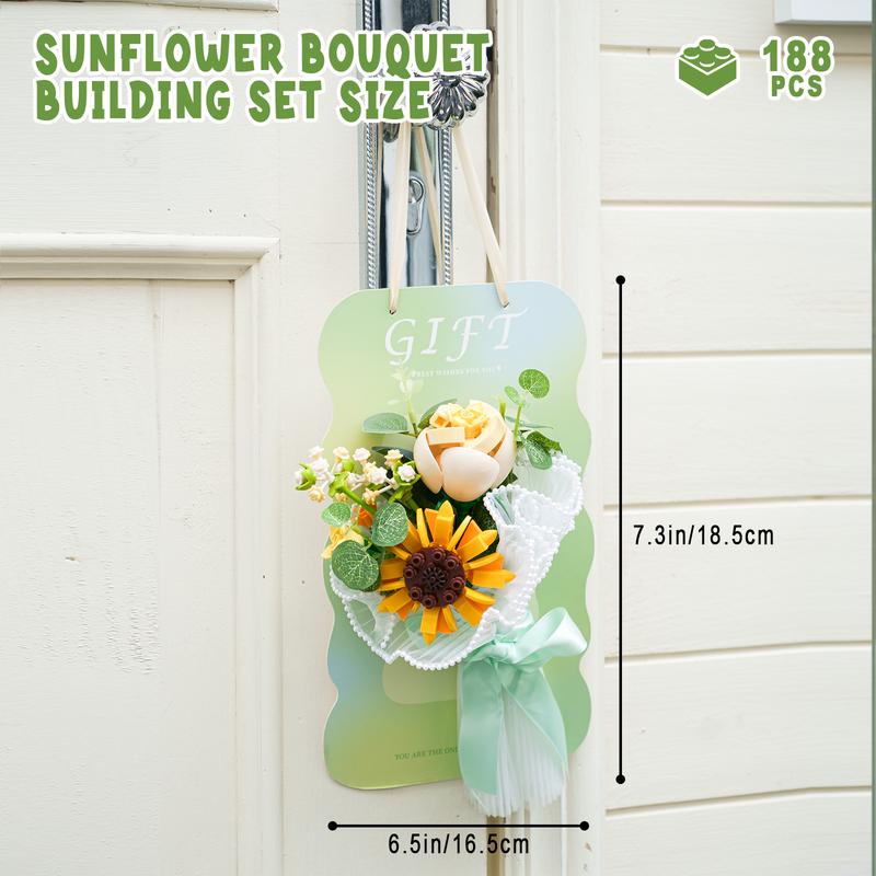 Flower Bouquet Building Set with Greeting Card, Multifunctional Design for Handheld Bouquet, Display, or Hanging Ornament, Perfect Gift for Sweet Lovers or Friends.