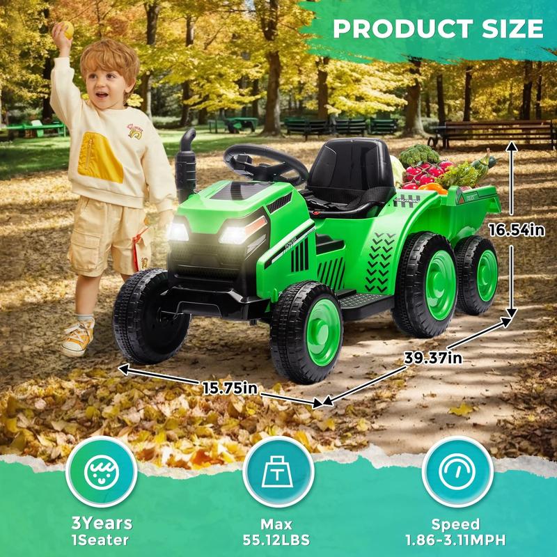 Kids Ride On Electric Tractor,Kids Ride On Toy.2WD,Non-skid tires, steering wheel, foot pedal,With Removable storage tug,Light,Bluetooth,Music,MP3,USB,Power Display For Kids Aged 3+.  12V ride-on toy