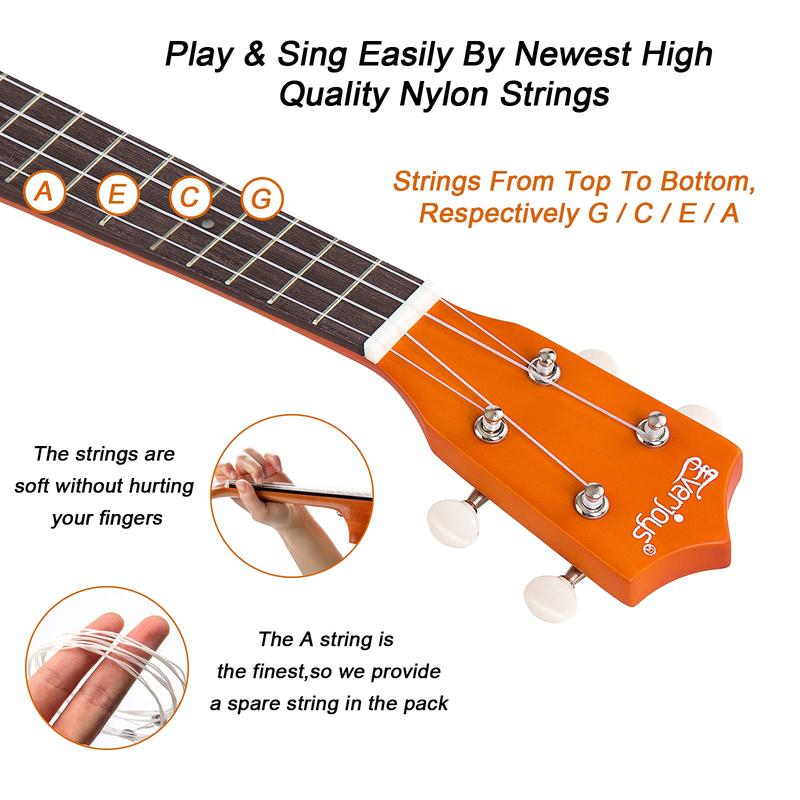 Everjoys Soprano Ukulele Beginner Pack-21 Inch w Free Online Lesson Gig Bag Fast Learn Songbook Digital Tuner Pick All in One Kit