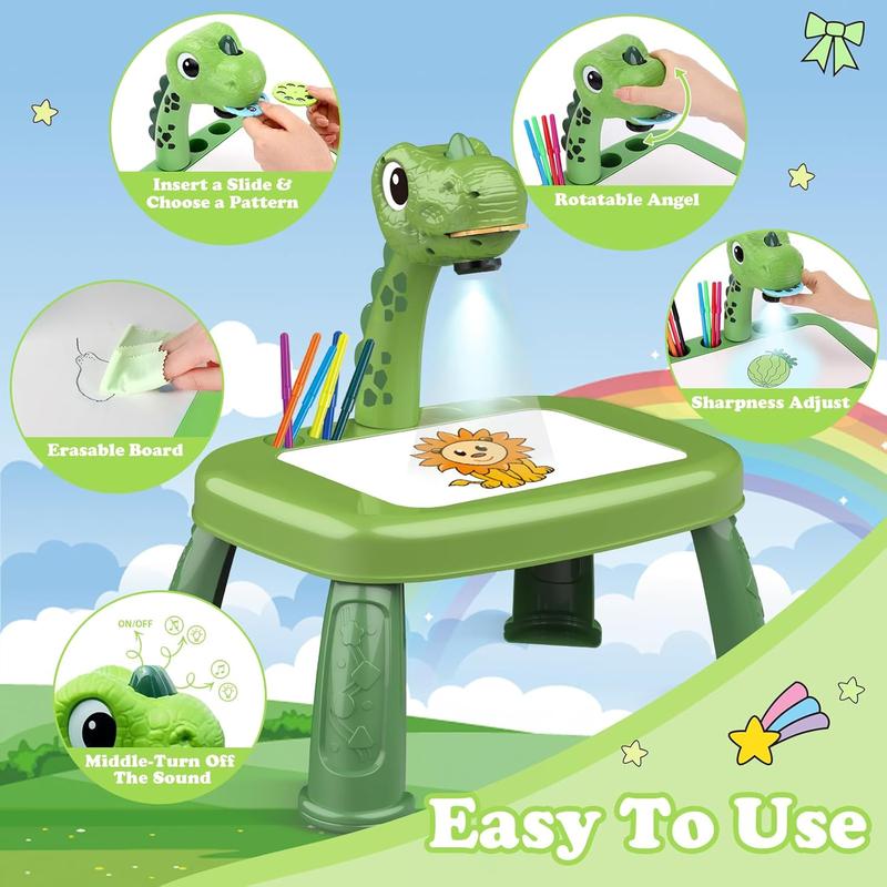 Dinosaur Drawing Projector Table Set for Kids Boys Include Dinosaur Art Supplies, Doodle Sketcher Table Kit Tracing and Painting Projection Christmas