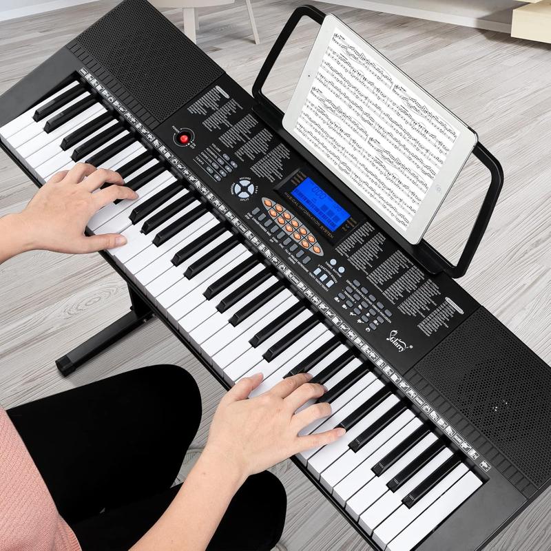 GLARRY 61-Key Portable Electronic Keyboard Piano set w LCD Screen, Stand, Microphone, Headphones, Stand, Bench, Teaching Modes, Built-In Speakers