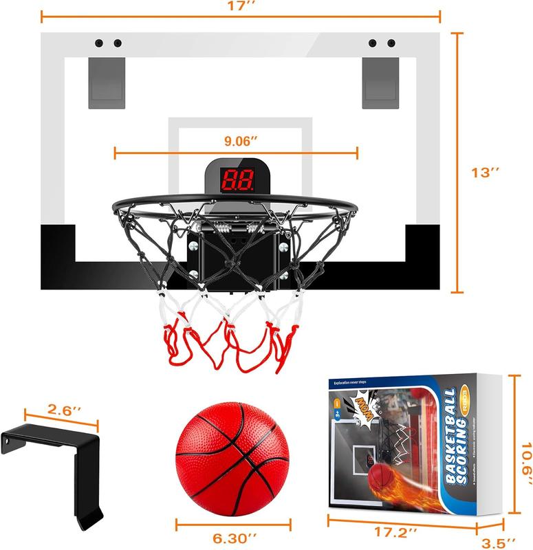 Indoor Basketball Hoop Boys Gifts for Teens and Adults Door Room Basketball Hoop Mini Hoop with Electronic Scoreboard, 3 Balls and Batteries Basketball Toys for 12+