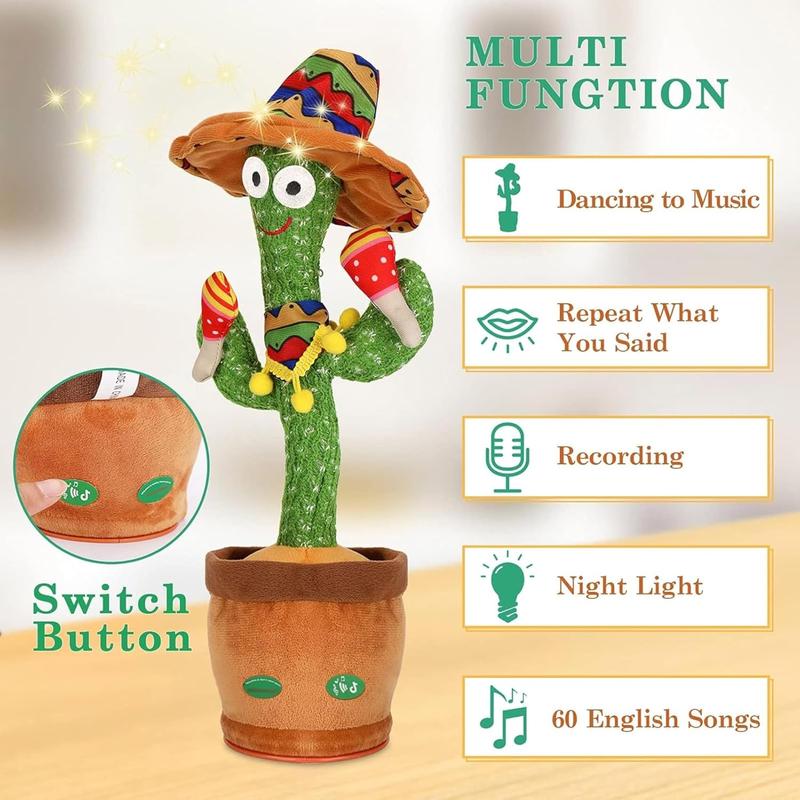 Singing Cactus Toy, Talking Repeating What You Say, Funny Electric Dancing Plush Interactive Toy Figures Educational Toys