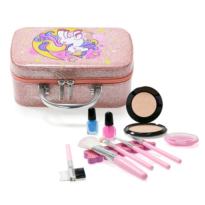 Contixo Pretend Play Kids Makeup Set w  Sparkle Unicorn Purse, Girl Toys for Ages 3+, Brushes, Nail Polish, Blush & Built-In Mirror, Safe & Non-Toxic christmas toy