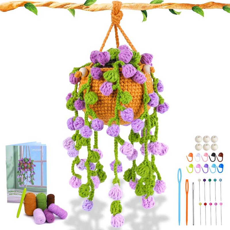 Hanging Plant Crochet Kit, Crochet Starter Kit with Step-by-Step Video, DIY Knitting Supplies for Home Decoration, Holiday, Birthday Gift