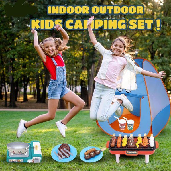 Kids Camping Set with Tent and Toys - Outdoor Camping Equipment for Children Pretend Play Campfire Kit, and Camping Tool Set for Boys & Girls Kids