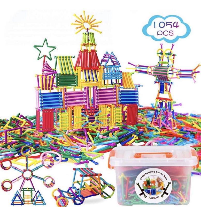 1054Pcs Building Toy Building Blocks Bars Different Shape Educational Construction Engineering Set , Interlocking Creative Connecting Kit, Great STEM Toy for Both Boys and Girls