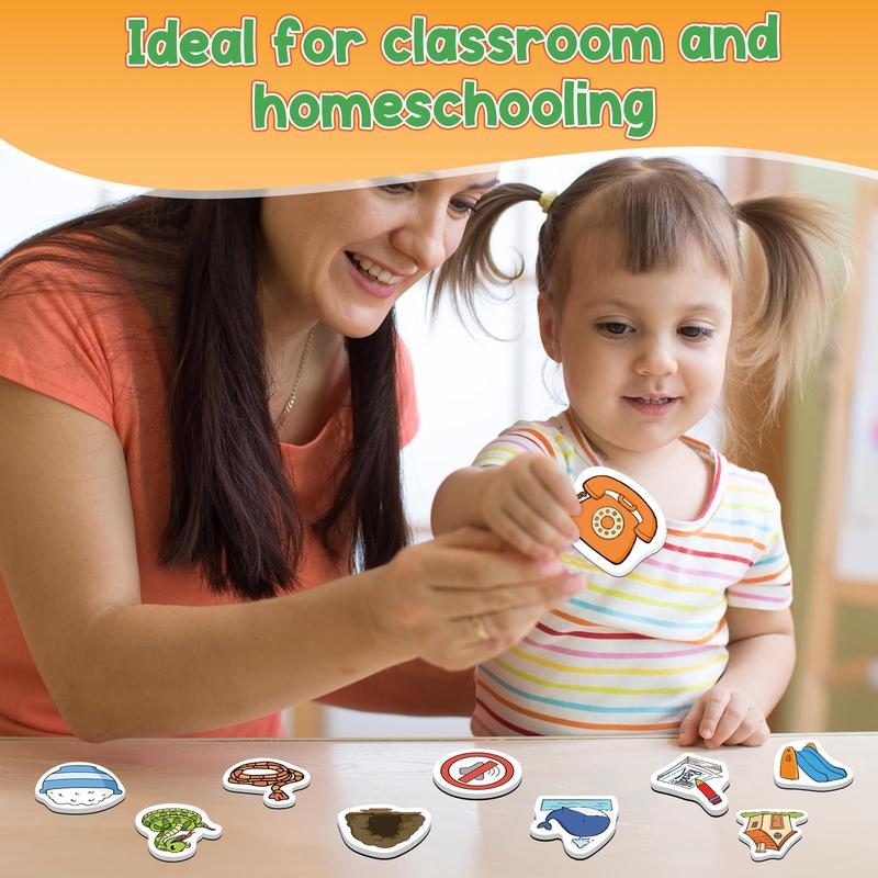 Magic E Word Games, Phonics Games, 50 Magnetic Objects, Fridge Magnets, Learn to Read Spelling Reading Learning for Classroom letter magnets