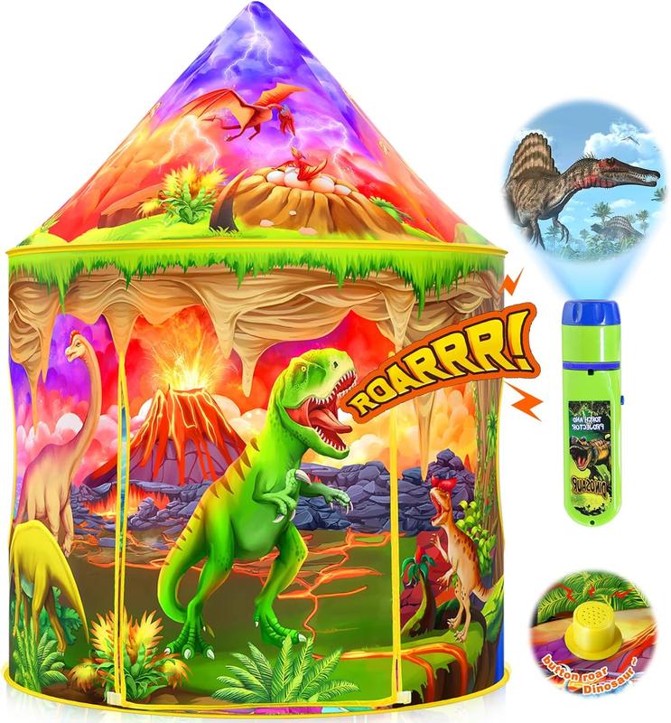 Dinosaur-Themed Kids Play Tent with Roar Speaker & Flashlight – Perfect Indoor Playhouse for Boys and Girls