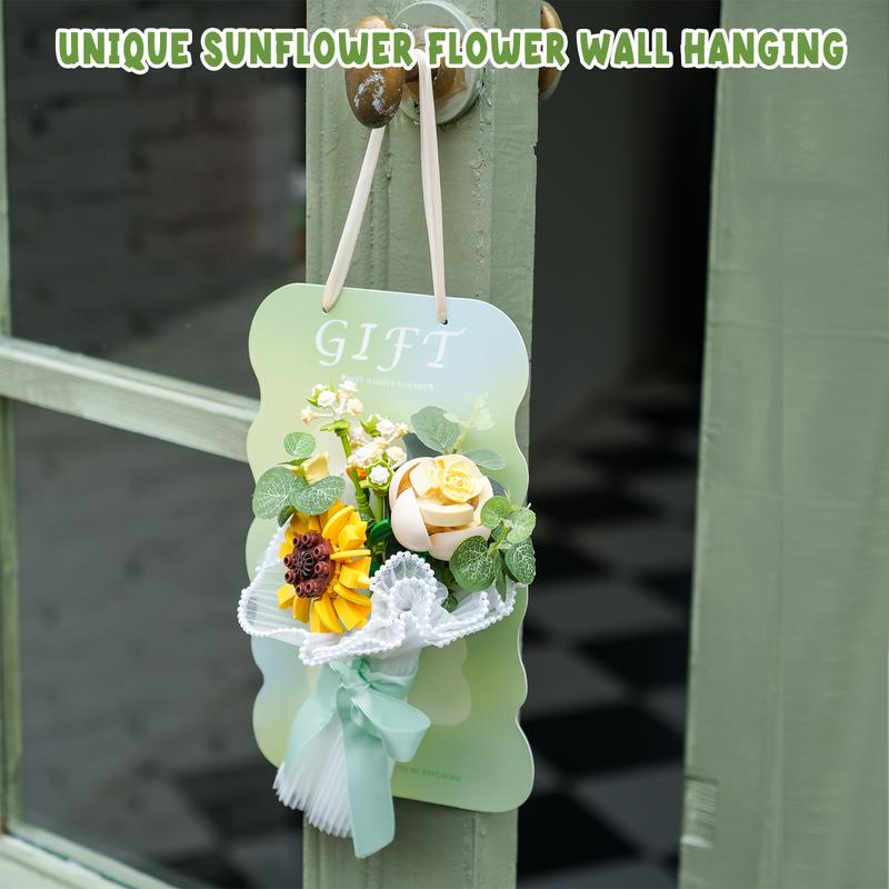 Flower Bouquet Building Set with Greeting Card, Multifunctional Design for Handheld Bouquet, Display, or Hanging Ornament, Perfect Gift for Sweet Lovers or Friends.