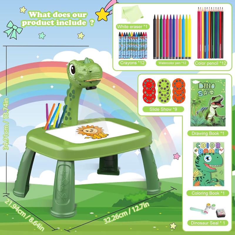 Dinosaur Drawing Projector Table Set for Kids Boys Include Dinosaur Art Supplies, Doodle Sketcher Table Kit Tracing and Painting Projection Christmas