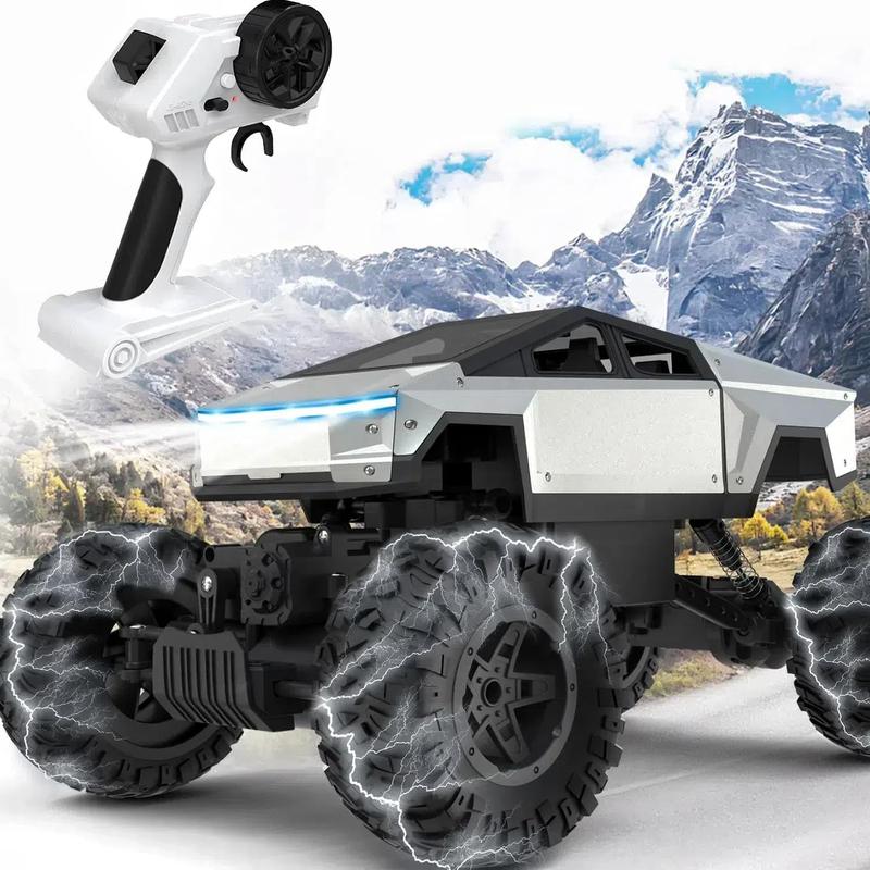 RC Truck, 1:14 Scale Big Cybertruck Model 4WD with Alloy Shell Dual Motors LED Headlight Remote Control Truck Off Road RC Car, 2.4GHz All Terrain Rock Crawler for Boy Kids Adults remote  control