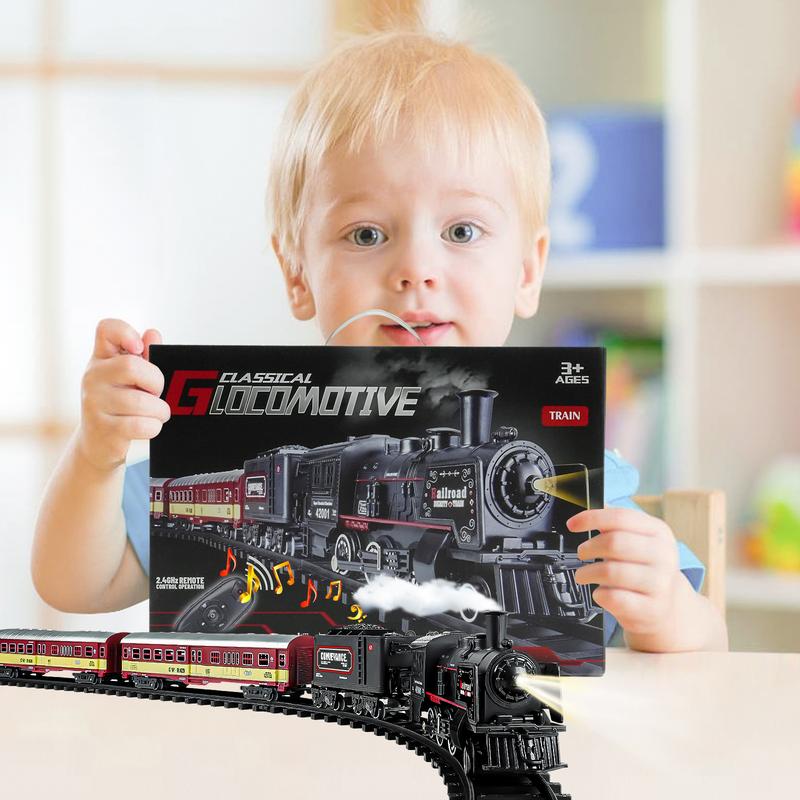 Train Set for Boys,Remote Control Christmas Train with Smokes, Lights and Sound , for 3 4 5 6 7 8+ Year Old Kids