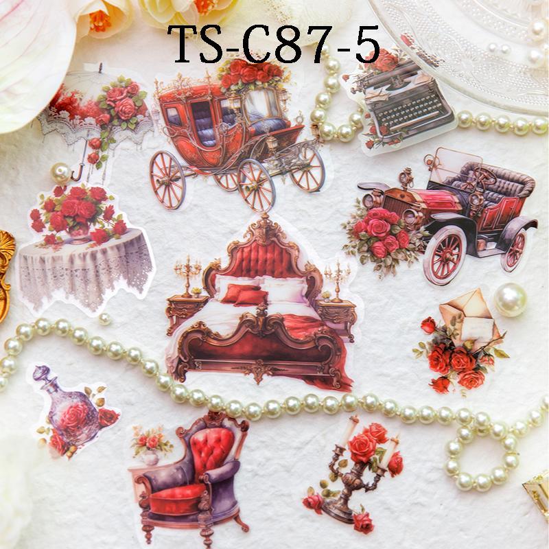 Vintage Car & Furniture Pattern Sticker, 10pcs pack Romantic Decorative Declas, DIY Scrapbooking & Journal Making Supplies