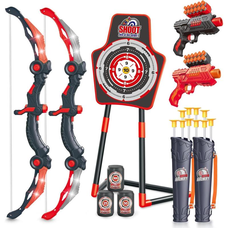 2 Bow and Arrow Sets with LED Light-up,2 Foam Dart Guns for Kids 5 6 7 8 9 10+ Years Old, Archery Set with Standing Target for Boys & Girl, Ideal Gift