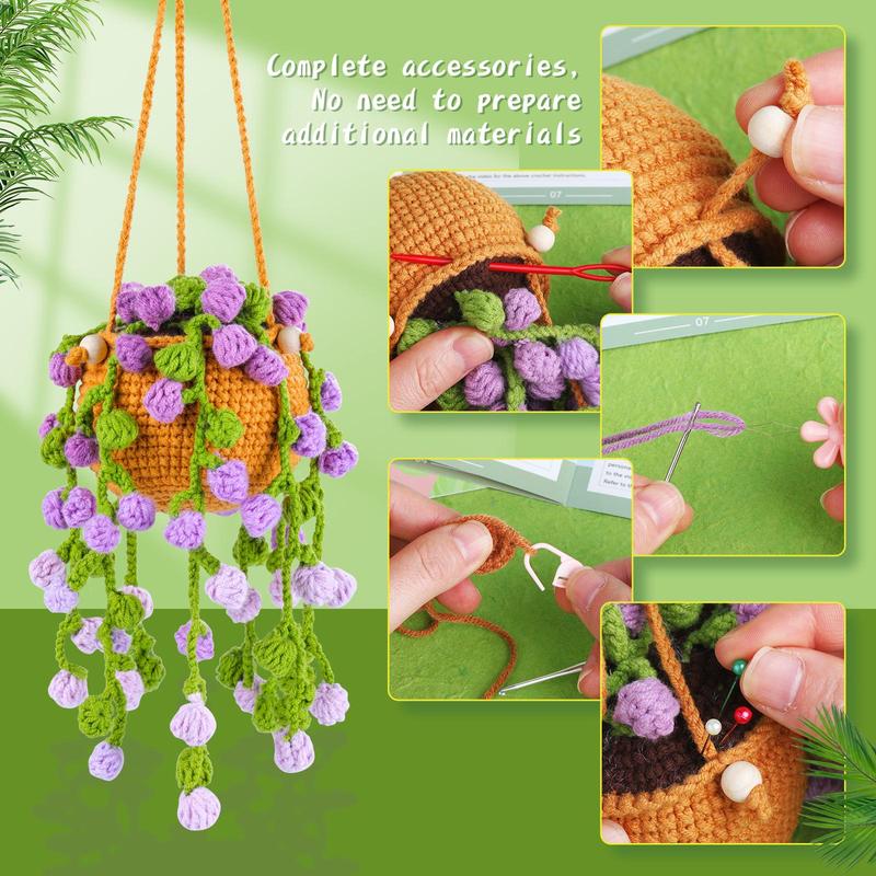 Hanging Plant Crochet Kit, Crochet Starter Kit with Step-by-Step Video, DIY Knitting Supplies for Home Decoration, Holiday, Birthday Gift