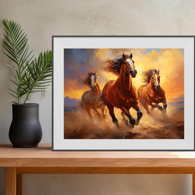 Horse Pattern Diamond Art Painting Kit, DIY Rhinestone Embroidery Set, DIY Decor Painting for Home Bedroom Living Room