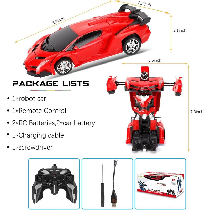 2-in-1 Transformer Model Car Toys for 4 5 6 7 8 Year Old Boys, 360° Rotation, One-Button Deformation Remote Control Car Toys for Kids Christmas Gifts