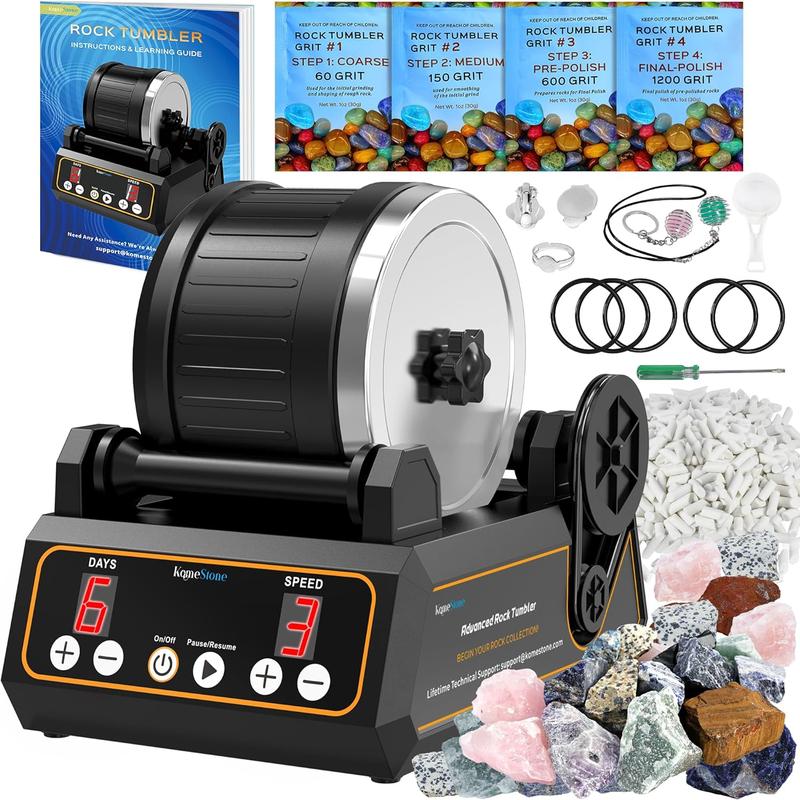 KomeStone K1 Professional Rock Tumbler Kit, Large 2.5LB Capacity - Memory Function, Digital Timer & Variable Speeds, DIY Stunning Beading & Jewelry