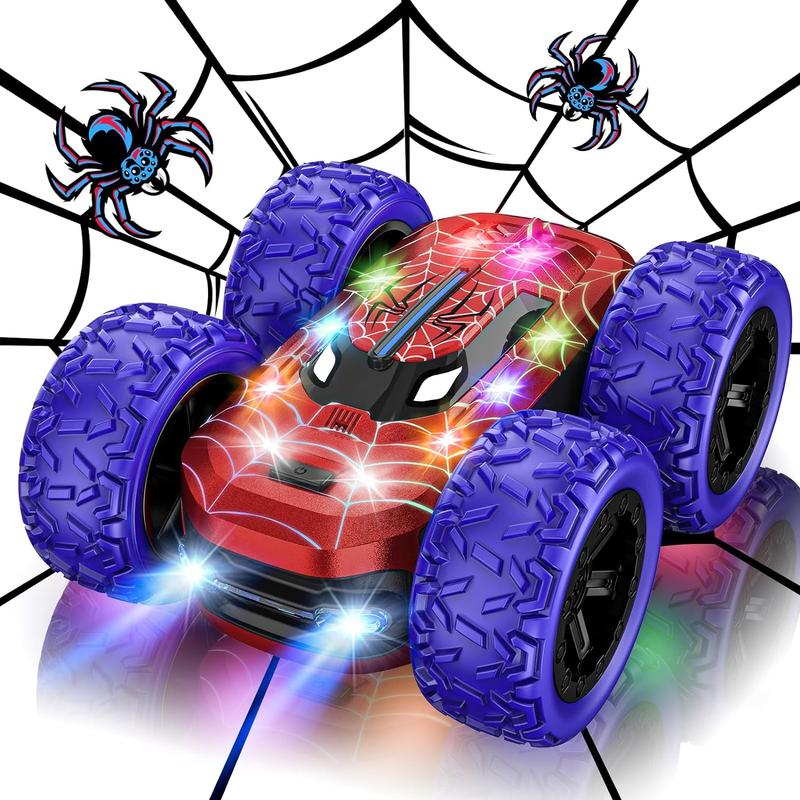 Remote Control Car for Boys, RC Cars for Kids with Colorful LED Lights, 2.4Ghz Double Sided 360° Flips 4WD Stunt Car, Rechargeable Toy Cars for Boys Girls Ages 4-6 5-7 6-8 8-12 Birthday Gift electric rc control stunt dinosaur truck rc car