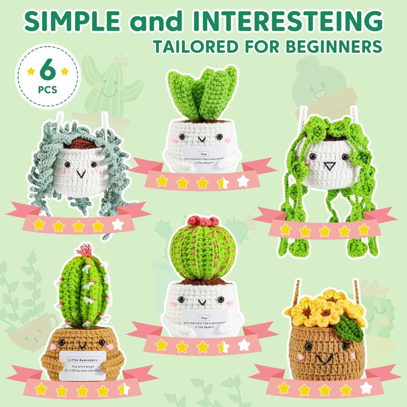 Crochet Kit | Crochet Kit for Beginners | Beginner Crochet Kit with Step by Step Video Lessons | 6 count Potted Plants and Succulent Family Crochet Kit with Crochet Accessories(40%+ Yarn)